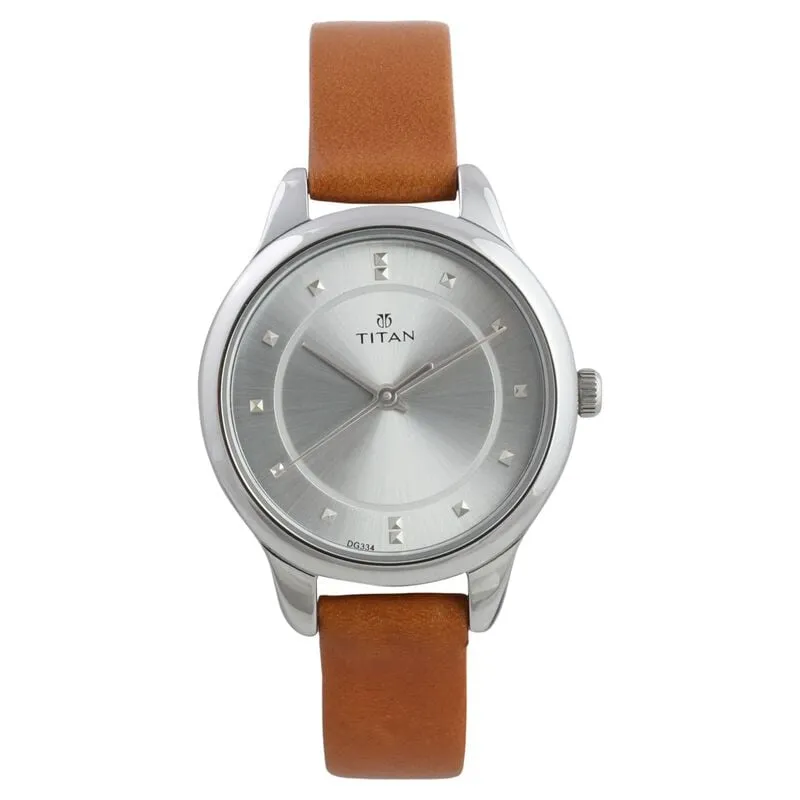 Titan NP2481SL06 Workwear Quartz Analog Silver Dial Leather Strap Women's Watch