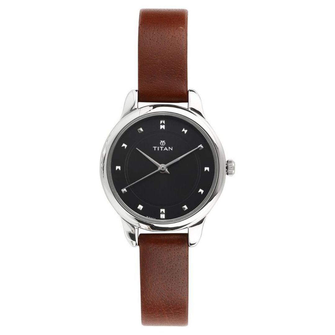 TITAN 2481SL07 Black Dial Leather Strap Analog Women Watch