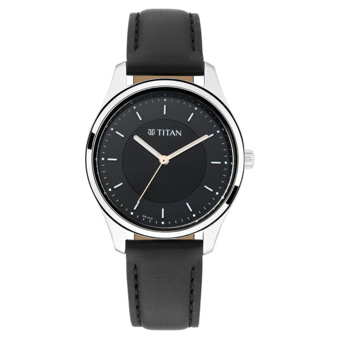 TITAN 2639SL01 Workwear Black Dial Leather Strap Women Watch