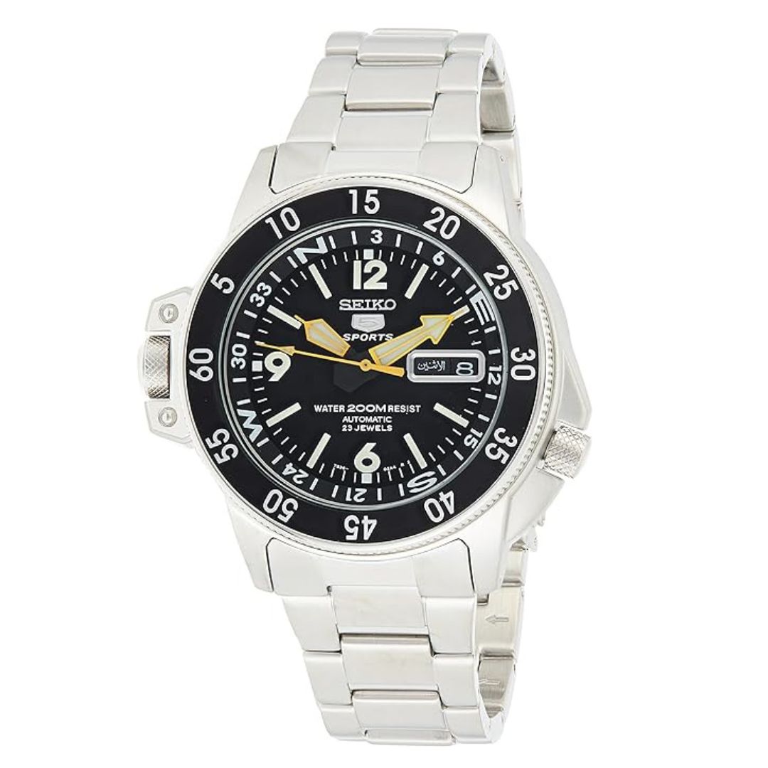 Seiko 5 Sports Land Shark Atlas Automatic Black Dial Steel Mens Watch SKZ211K1